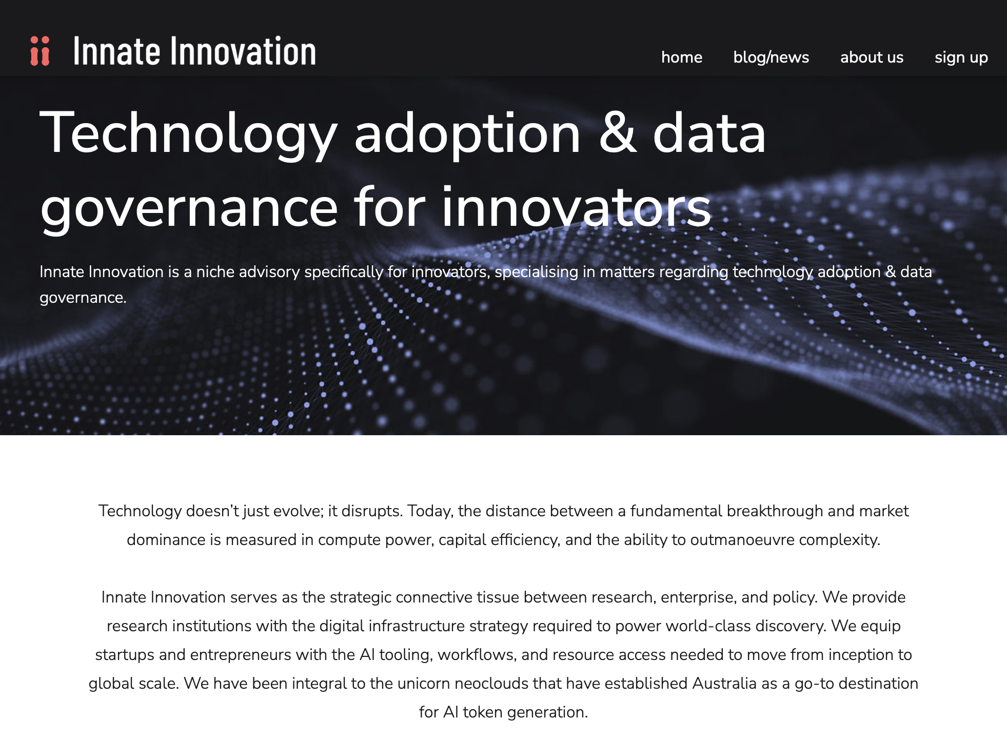 The new Innate Innovation website - a transition away from a traditional web hosting SaaS to leveraging a stack of AI-native software developed with AI tools.